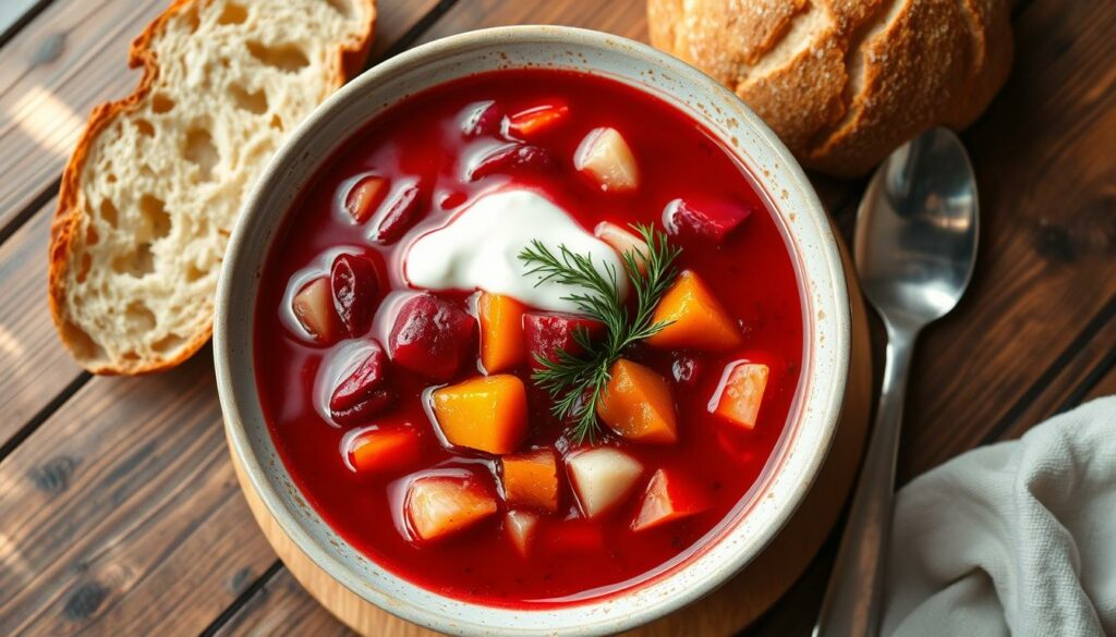 Borschtsch, die traditionelle russische Rote-Bete-Suppe